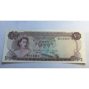 Bahamas L 1968 Fifty Cents 1/2 Dollar Pick 26a  EIIR Very Pleasing Example